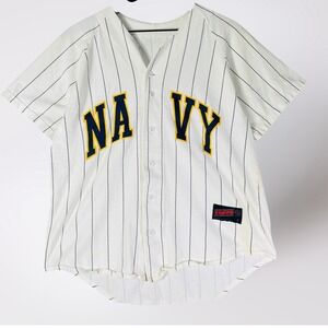 Vintage Soffe Navy Baseball Jersey White‎ Pinstripe Mens Large Button Up
